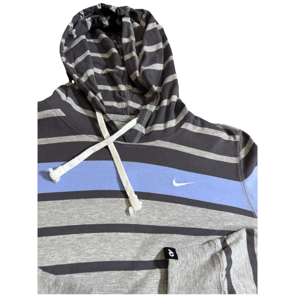 Nike Better World Athletic‎ Dept Striped Hoodie Men Sz Medium Gray Blue Pullover